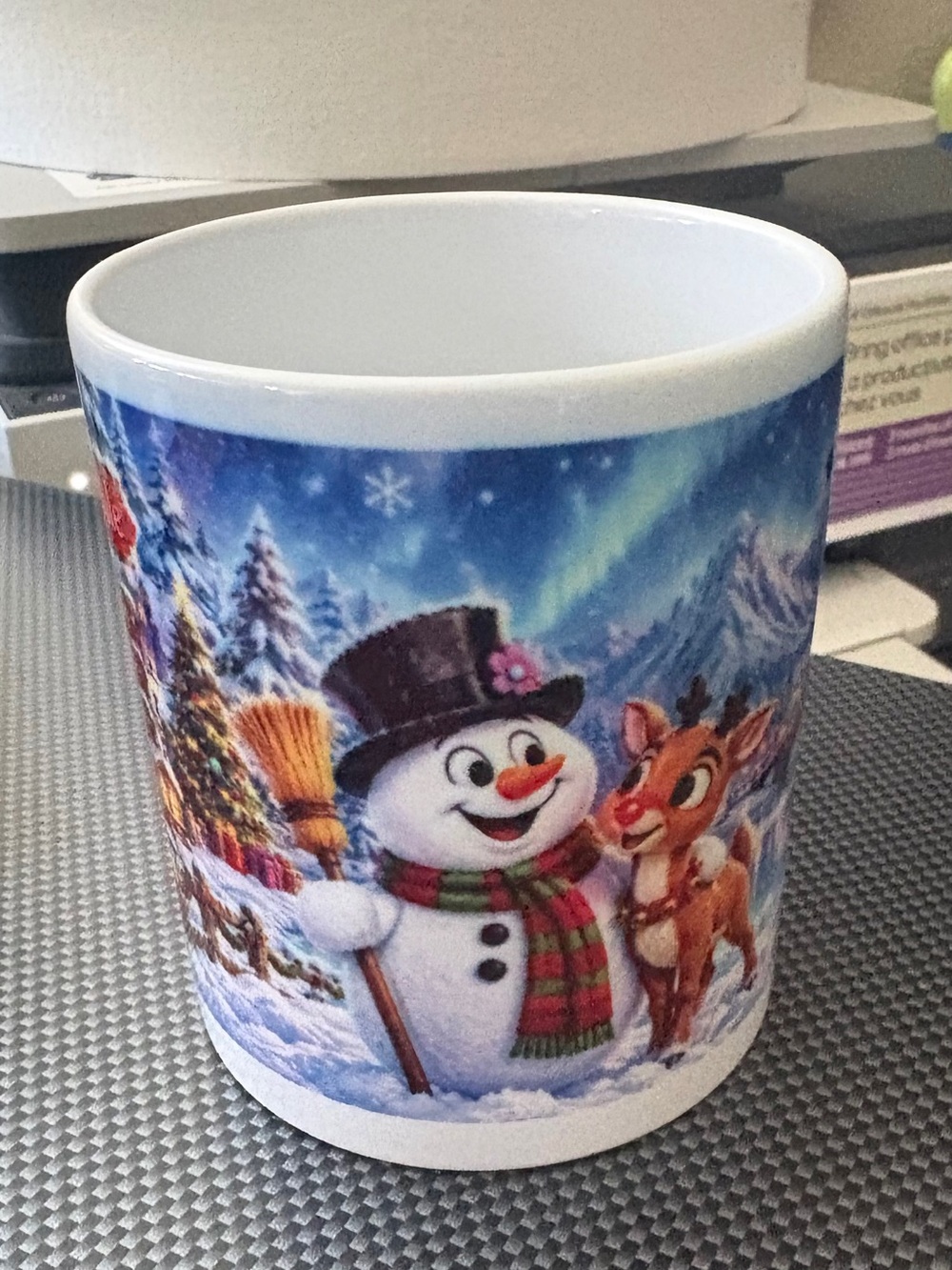 Holiday Snowman & Reindeer Ceramic Mug - White